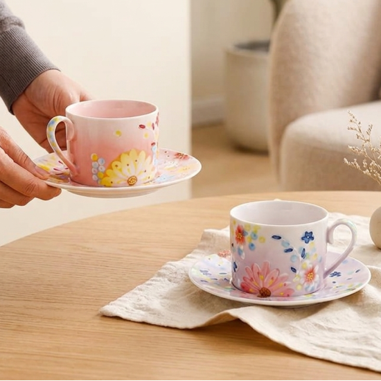 Floral Porcelain Mug & Saucer 250 ml